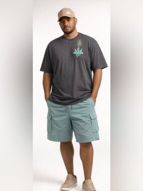 Men's Cargo Swim Shorts in Teal Green — Elastic Waist, Side Pockets